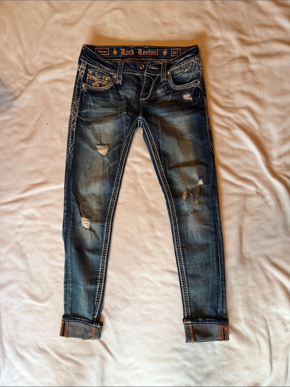Rock Revival Women's Faded Indigo Embellished Skinny Jeans